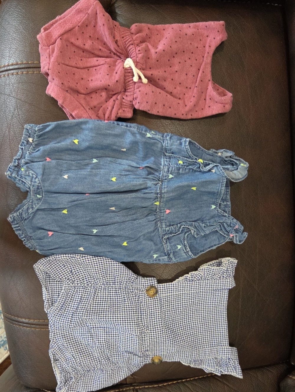 Girls 3-Pack Summer Romper Set - Pink, Denim Blue & Navy Gingham 18-24mts